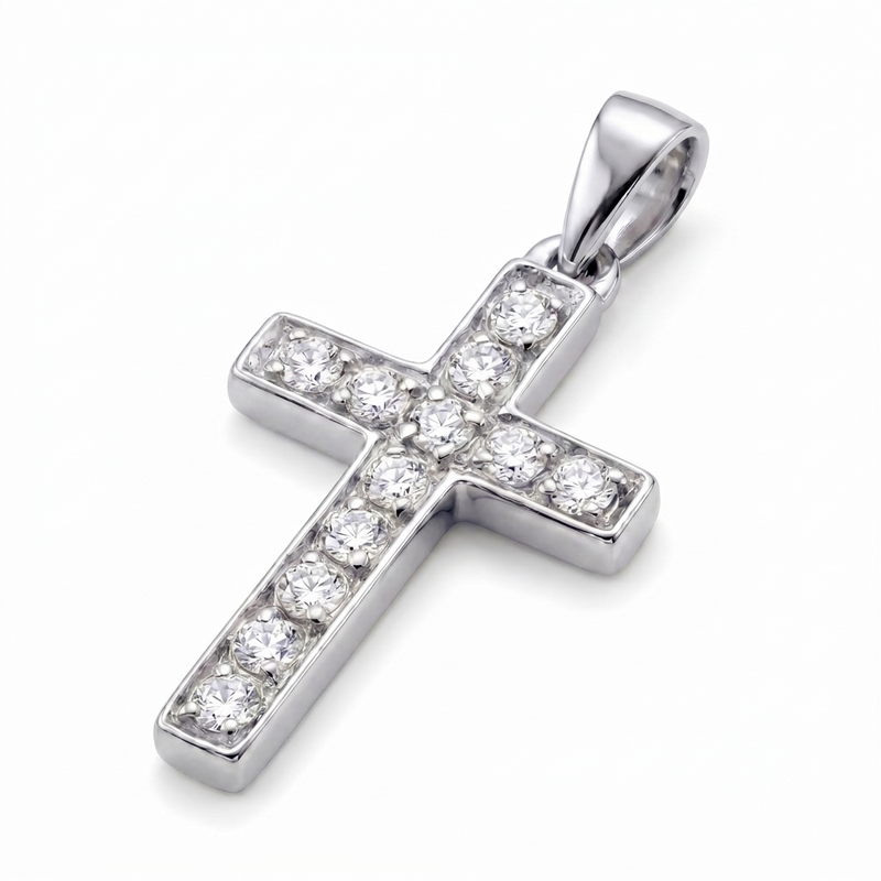 Noor | Large White Gold Diamond Cross Pendant