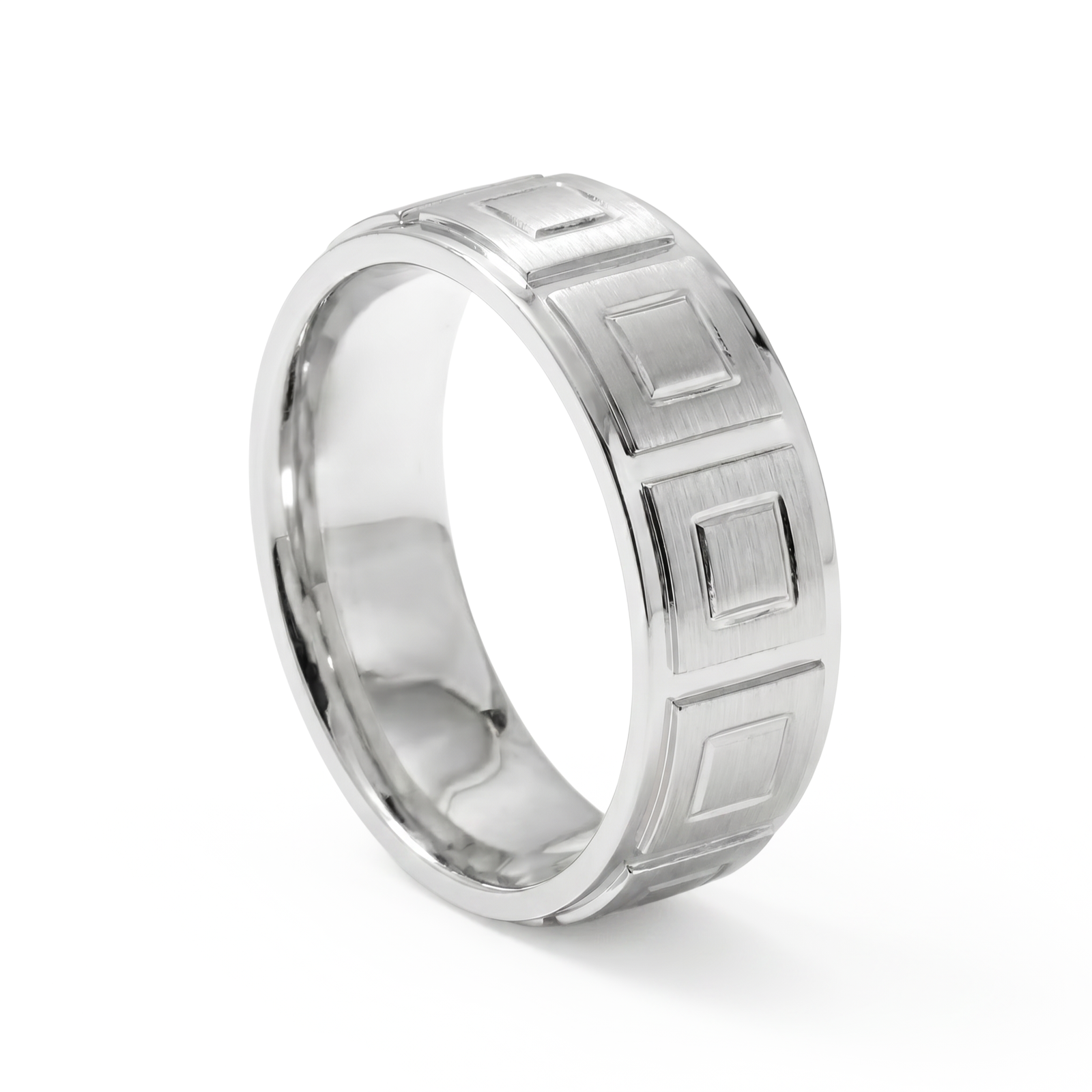 Haveli | Men's Platinum Wedding Band, Tile Pattern