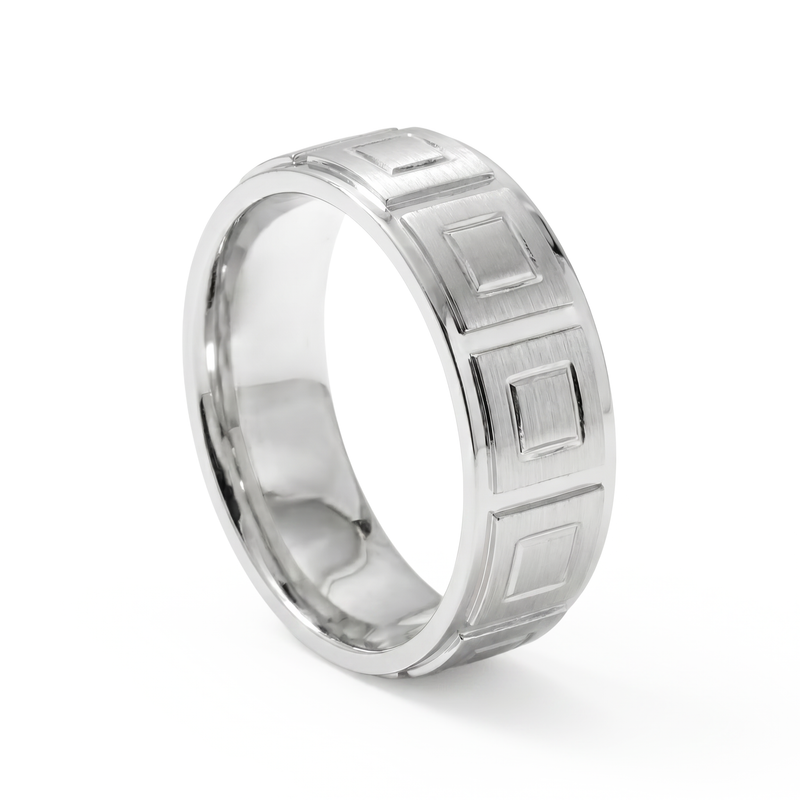 Haveli | Men's Platinum Wedding Band, Tile Pattern
