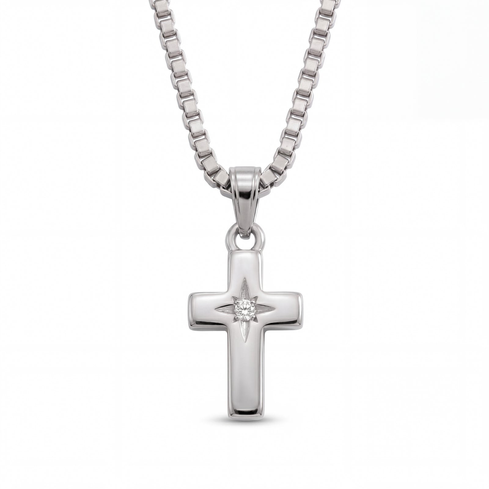 Imaan | White Gold Solitaire Diamond Cross Pendant
