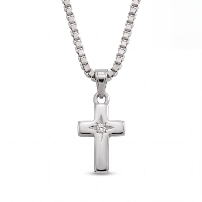 Imaan | White Gold Solitaire Diamond Cross Pendant