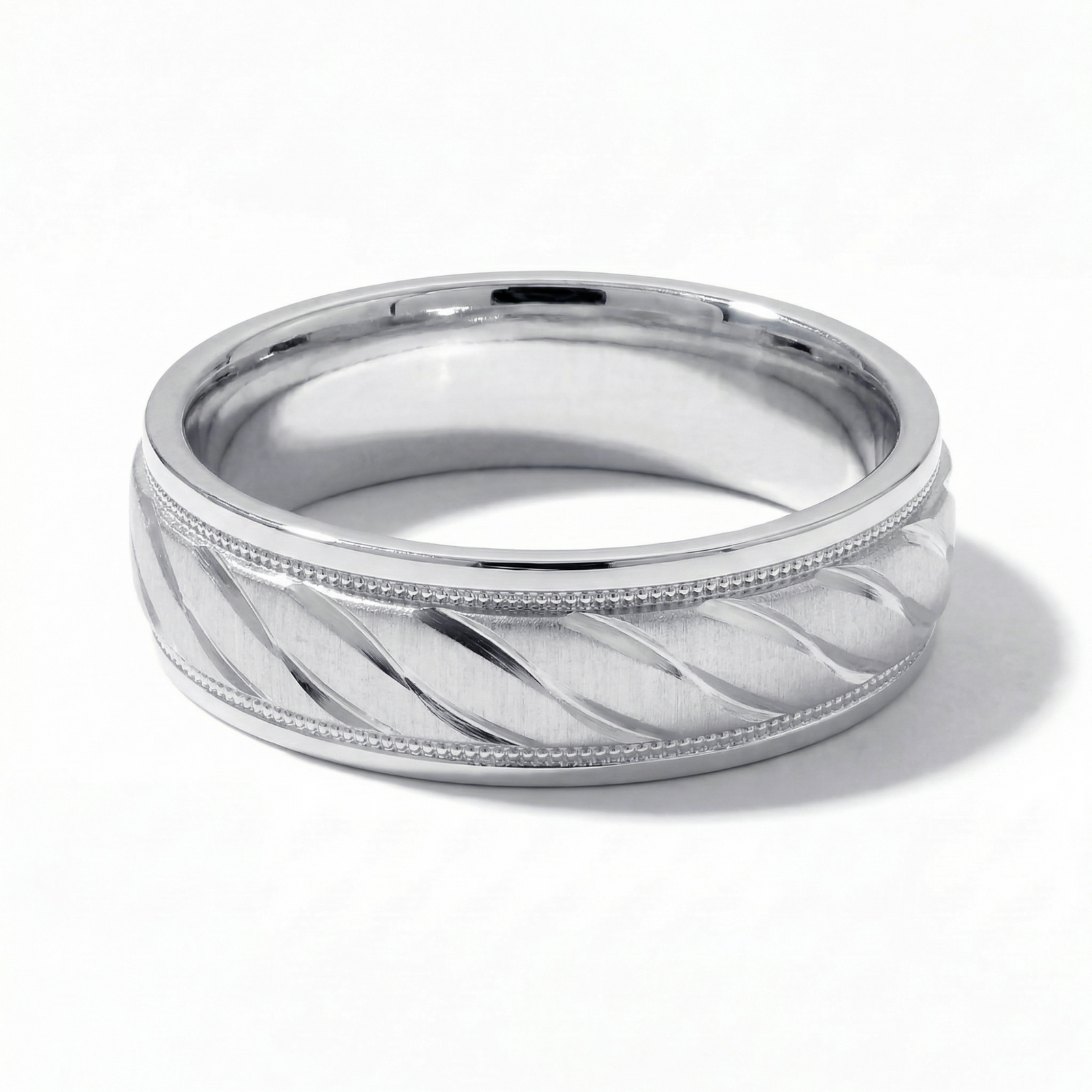 Fasal | Men's White Gold Wedding Band, Wheat
