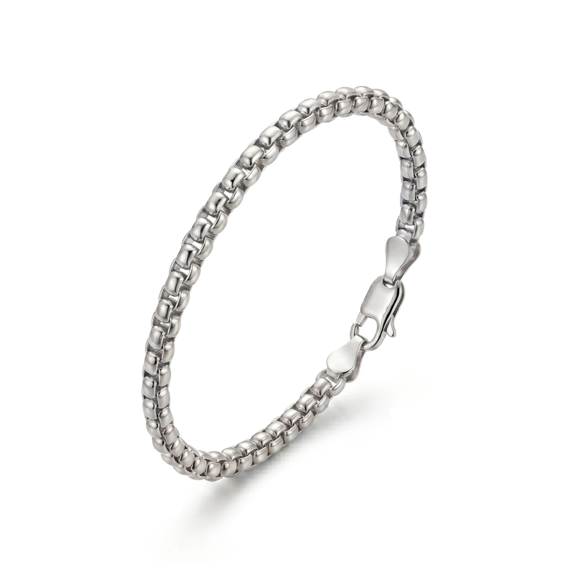 Atoot | White Gold Round Box Chain Bracelet
