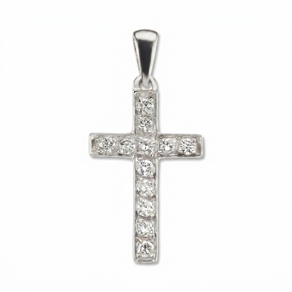 Noor | Large White Gold Diamond Cross Pendant