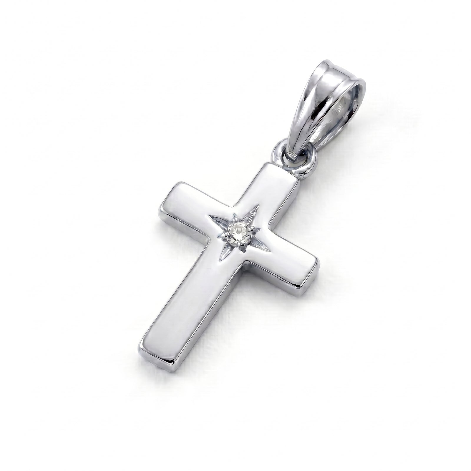 Imaan | White Gold Solitaire Diamond Cross Pendant