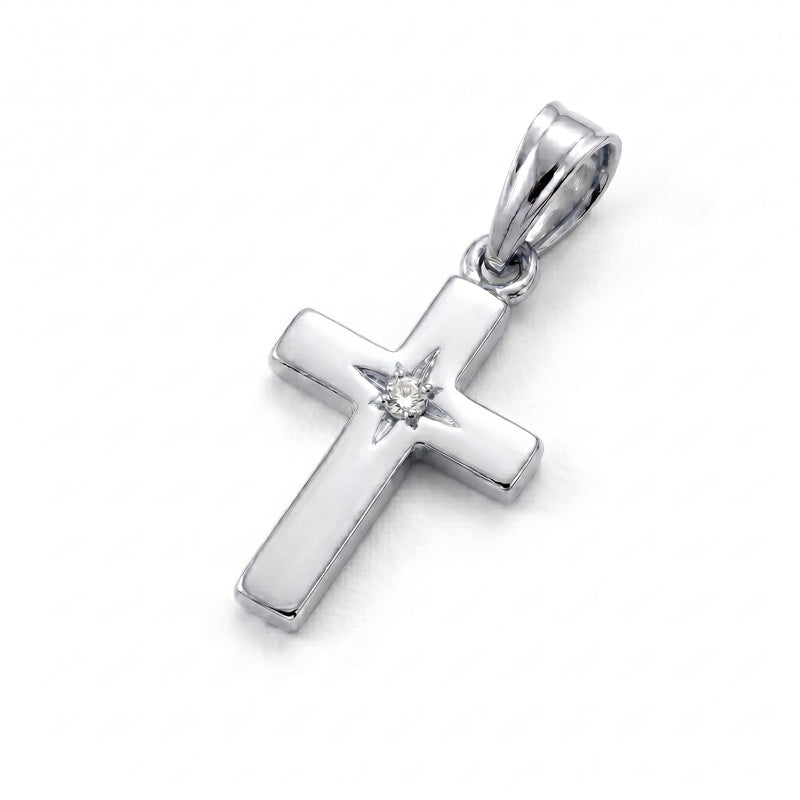 Imaan | White Gold Solitaire Diamond Cross Pendant