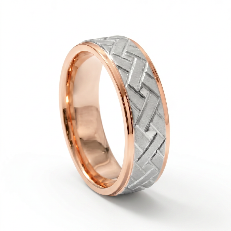 Bandhan | Men's White Gold-Rose Gold mix Wedding Band, Woven