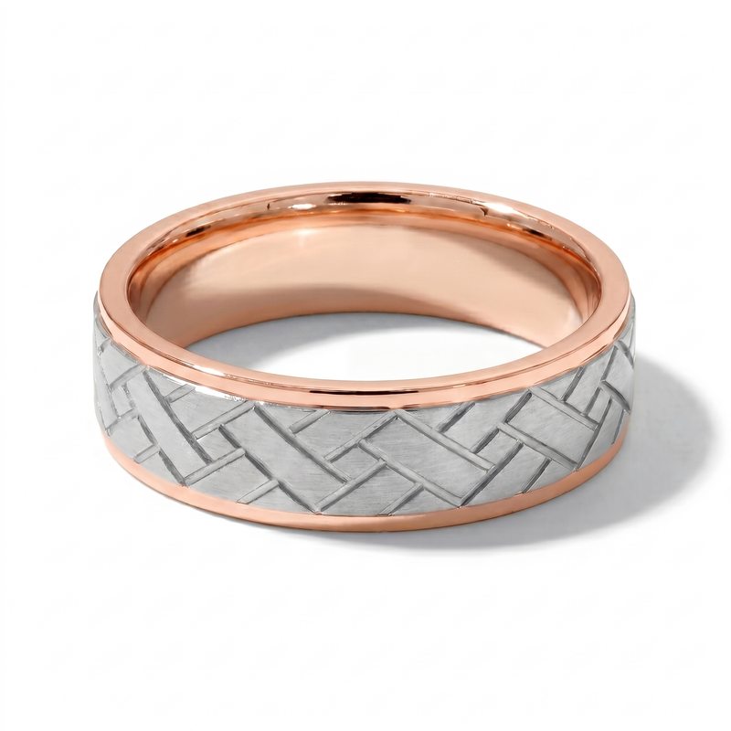 Bandhan | Men's White Gold-Rose Gold mix Wedding Band, Woven
