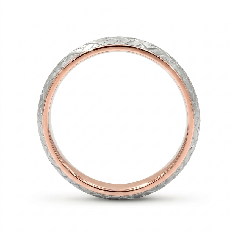 Bandhan | Men's White Gold-Rose Gold mix Wedding Band, Woven