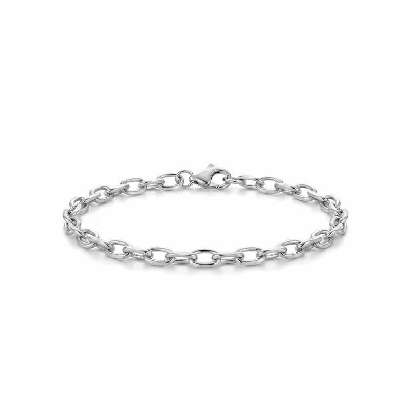 Ishara | White Gold Oval Link Bracelet