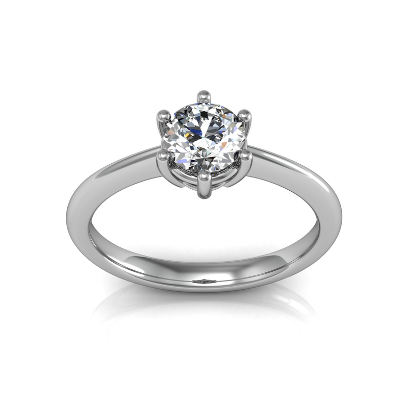 Roy Custom | Round Cut Platinum Diamond Engagement Ring, 6-Prong